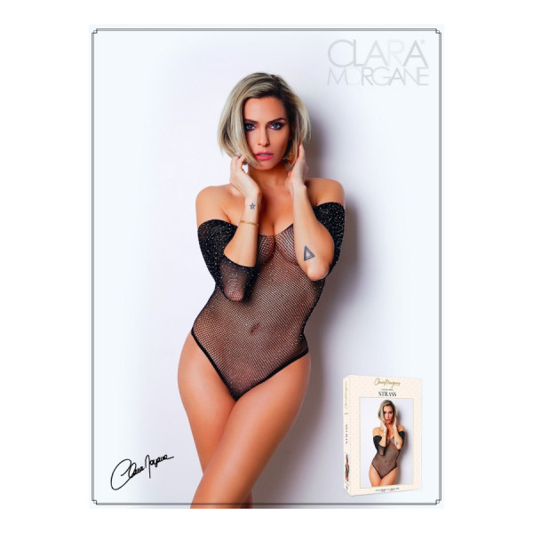 Body noir avec manches 3/4 - Le Numéro 2 - Collection Strass 